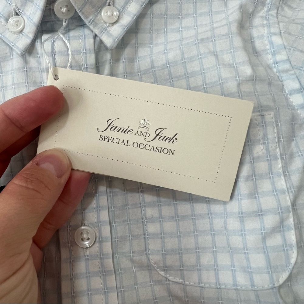 janie and jack special occasion boys blue plaid button down 6-12months NWT - Picture 3 of 4